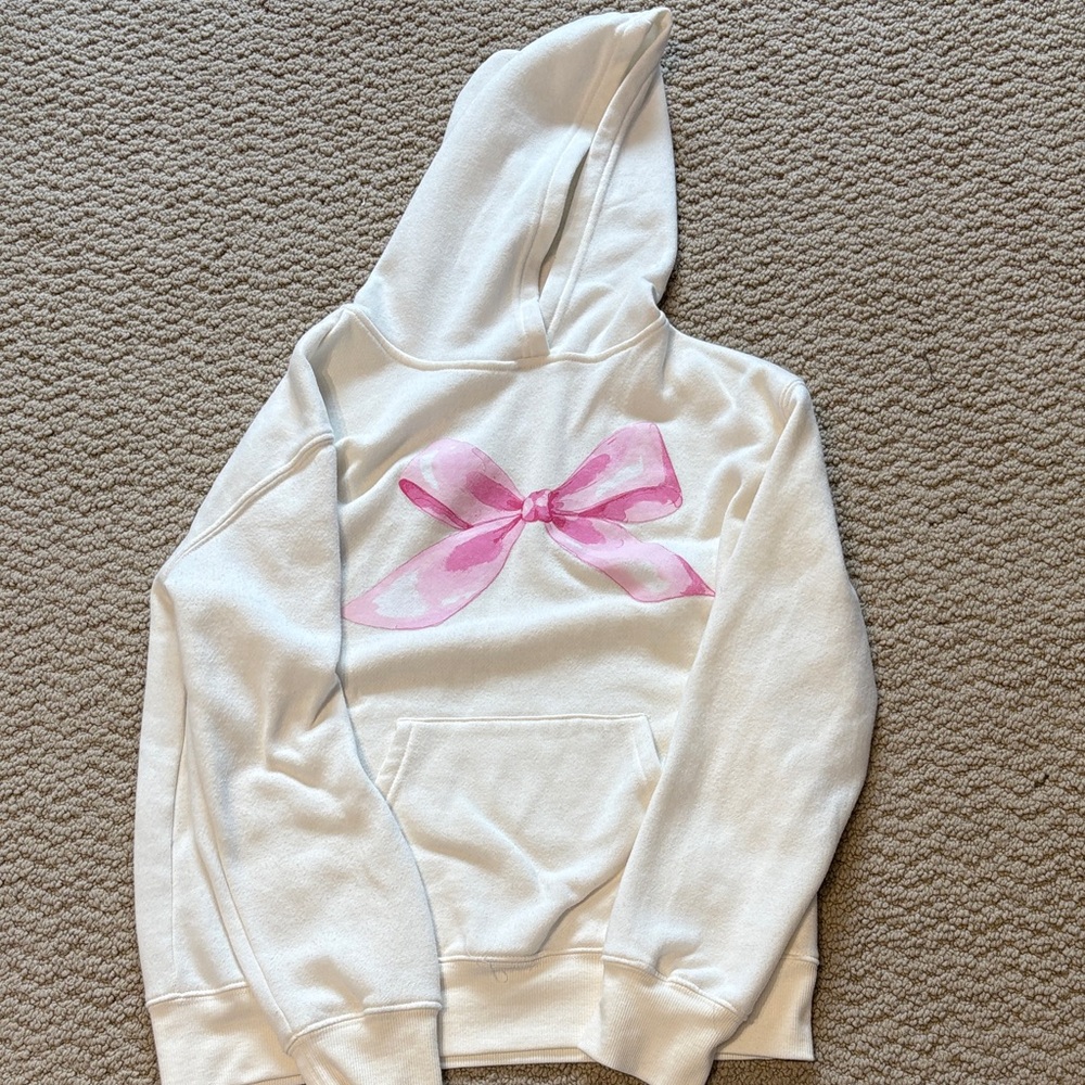 Kids White Hoodie with Pink Bow Graphic